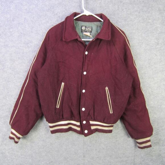 Vintage Empire Sporting Goods Varsity Jacket Mens Medium Red Wool Snap Back 80s - Picture 1 of 9